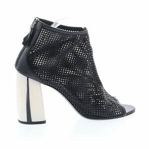 FRATELLI RUSSO ~ Black Cruelty Free Peep-Toe Zip Up Ankle Booties Striking Heels